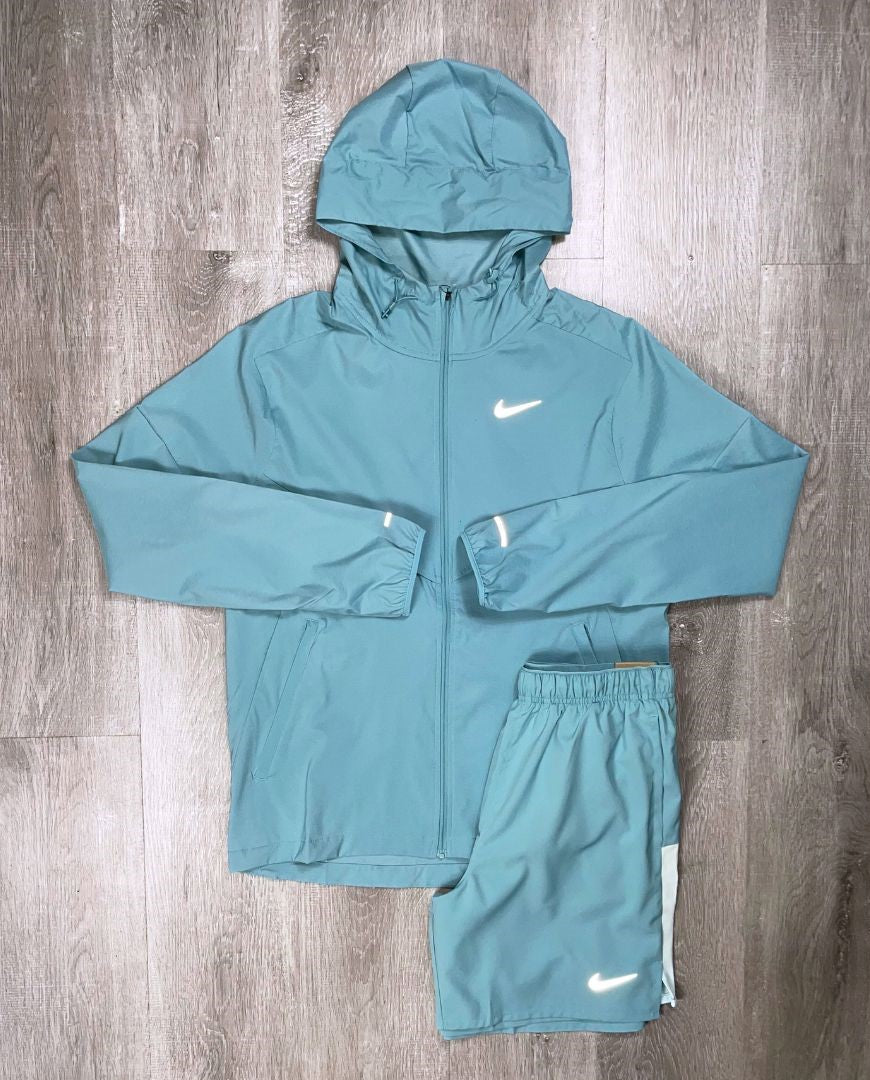 Nike UV Windrunner Jacket Denim Turquoise & Challenger Shorts Set